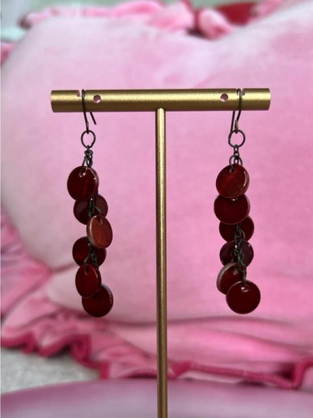 Dark red mother of pearl shell earrings